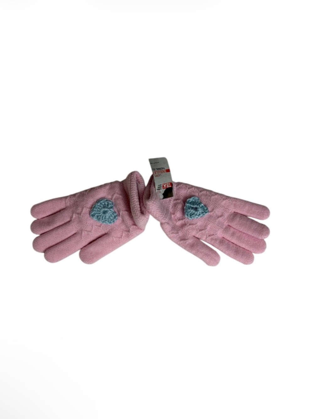 NWT Pink insulated thermal Knit Gloves with Blue Heart embroidery